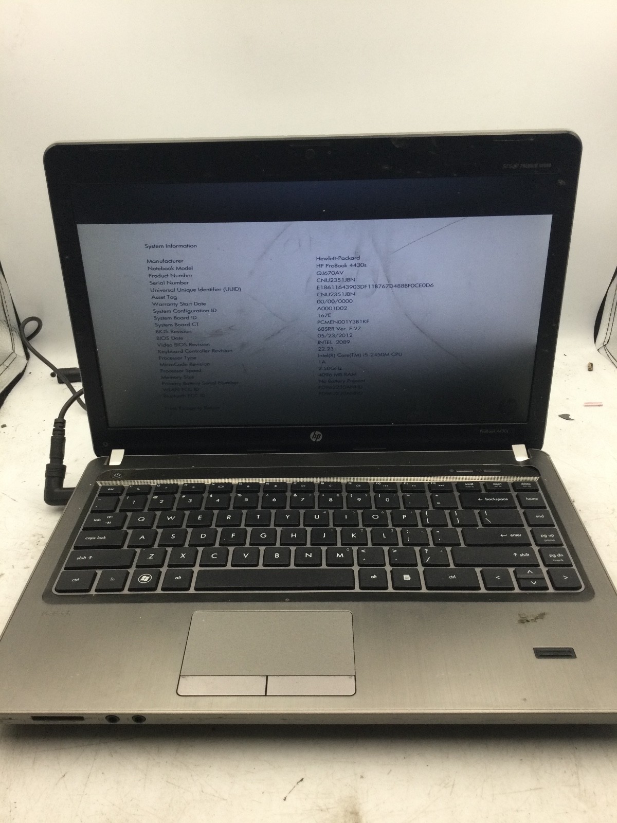 HP PROBOOK 4430s – BOOTS TO BIOS – INTEL I5 2450M – 4GB RAM -READ DESCRIPTION-BB