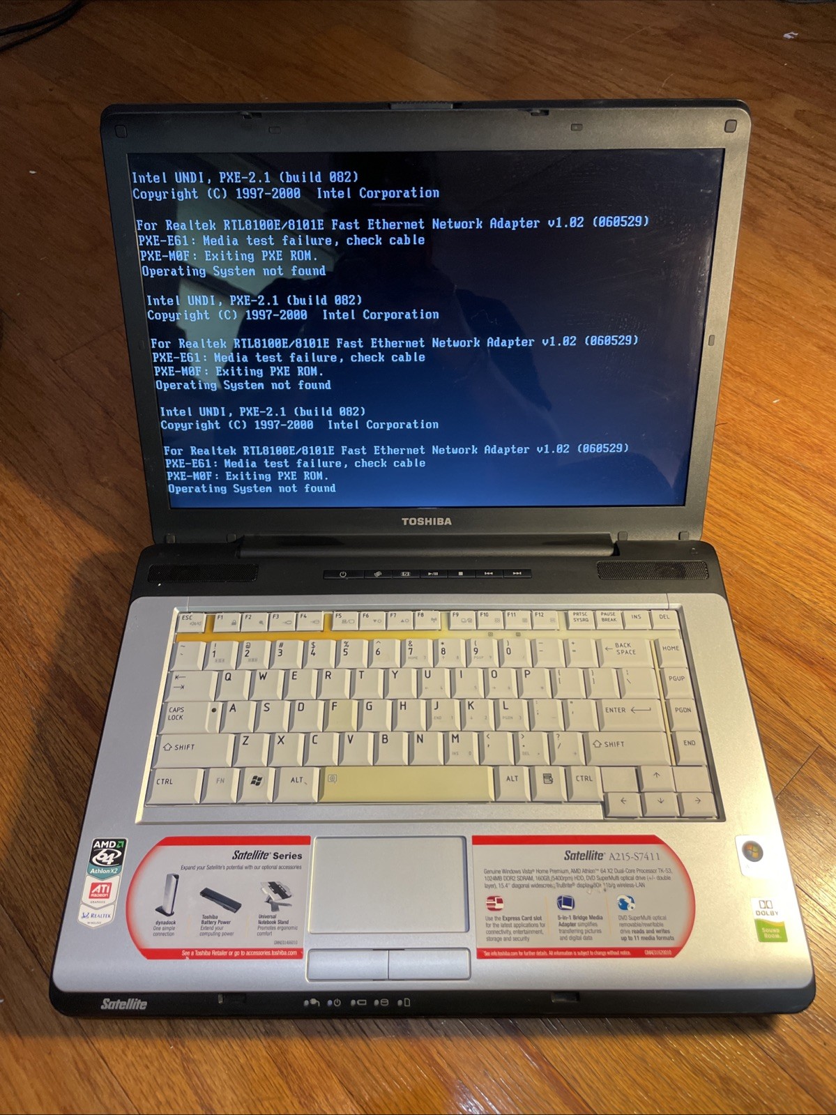 Retro Toshiba Satellite A215 Laptop! AMD Turion 64 X2 Processor! No hard drive.
