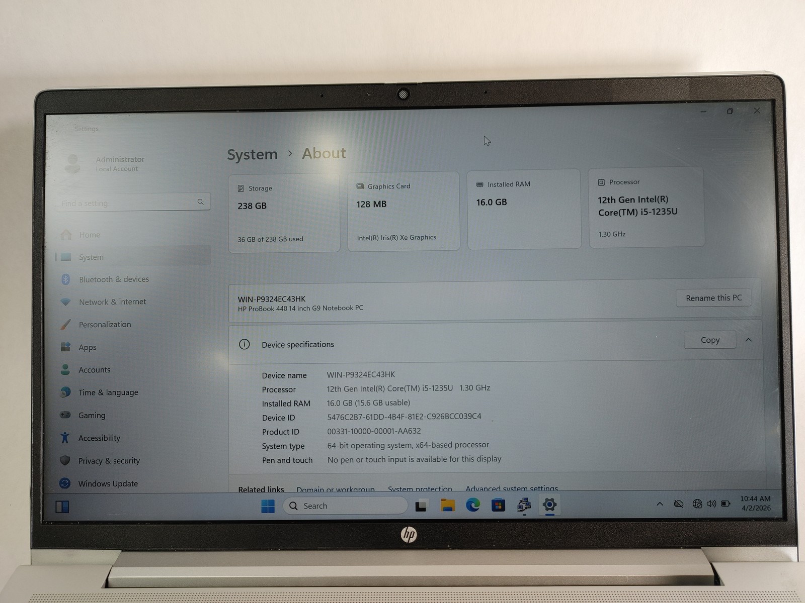 HP ProBook 440 G9 Core i5-1235U 1.30 GHz 16 GB DDR4 256 GB NVMe Windows 11 Pro