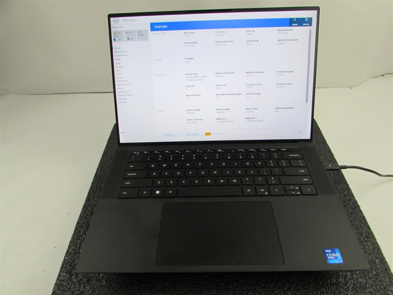 DELL PRECISION 5560 1920X1200 I7-11850H 1TB SSD 32GB RAM RTX A2000 WIN 11 NO BAT