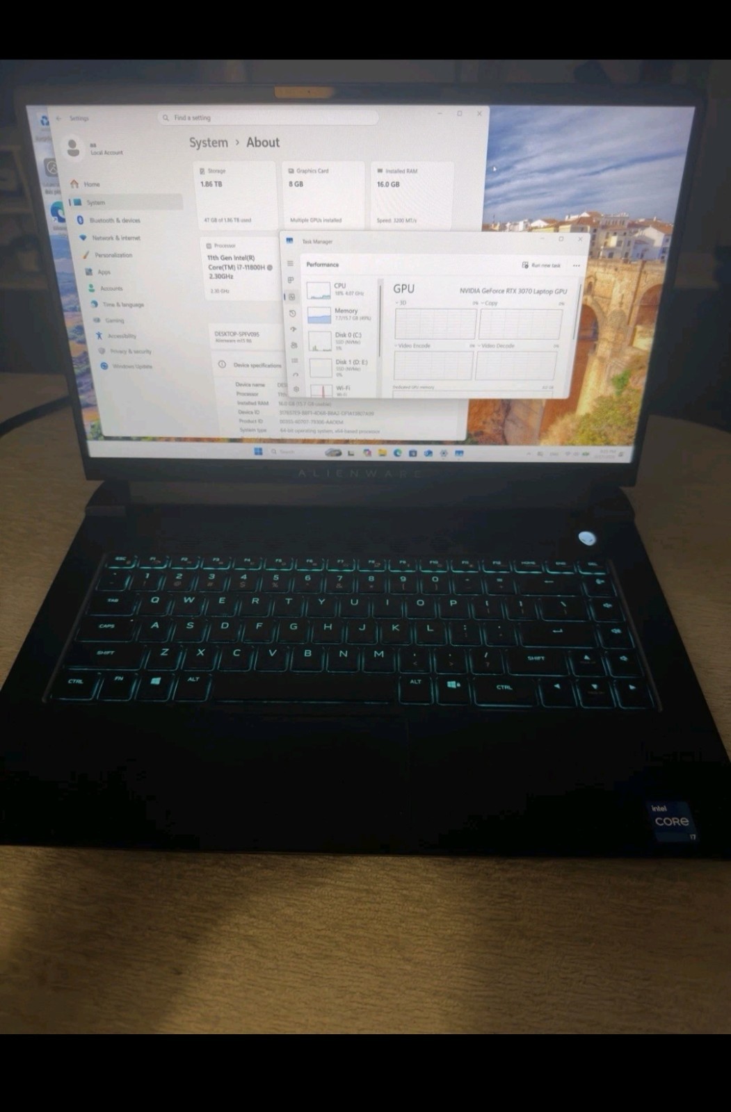 Alienware m15 R6 15.6″ i7-11800H 16GB RTX 3070 1.86TB SSD Win11 360hz.