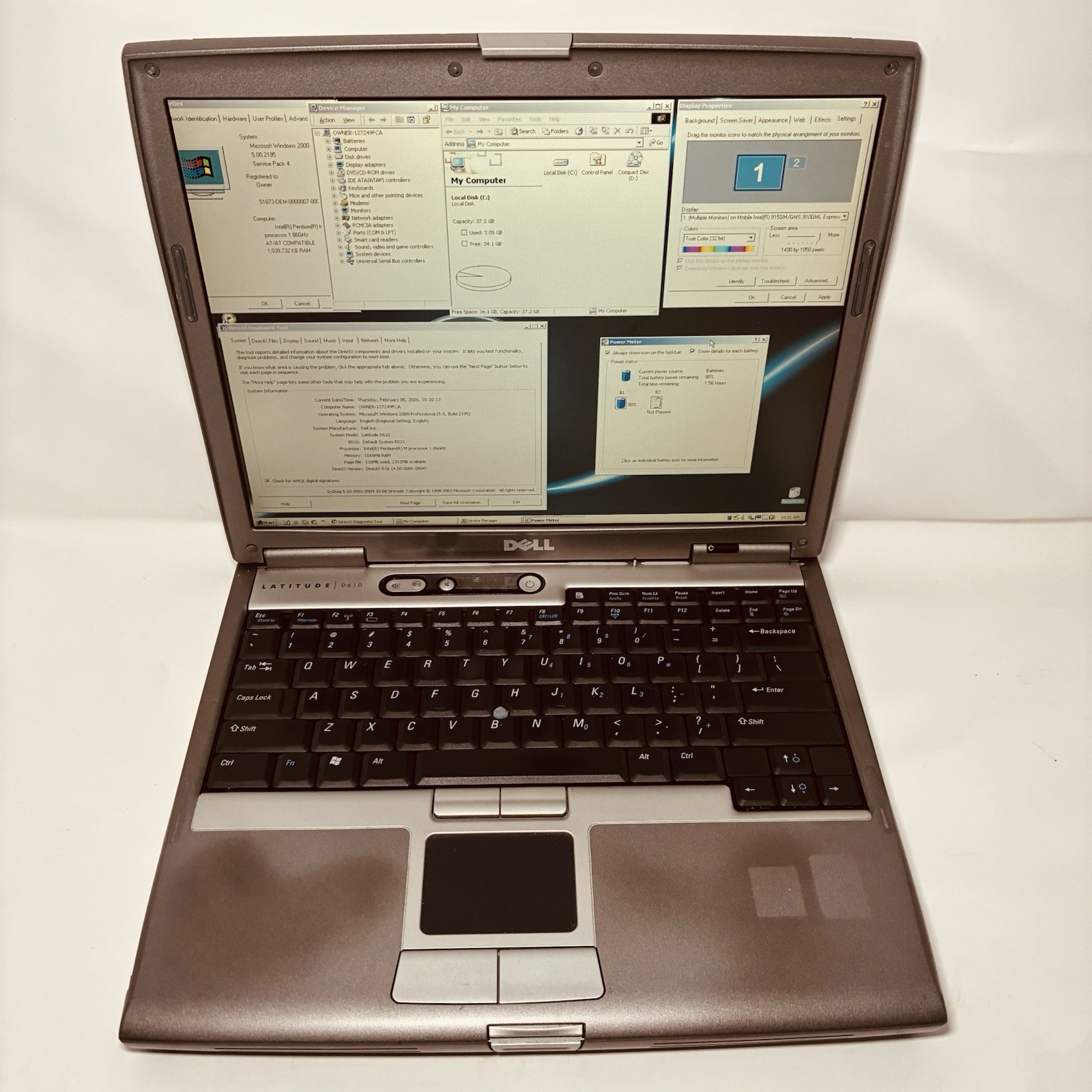 Vintage 14” Dell D610 Win2000 Pro 1GB 40GB DVD-RW 1400p Good Batt OEM AC Grade A