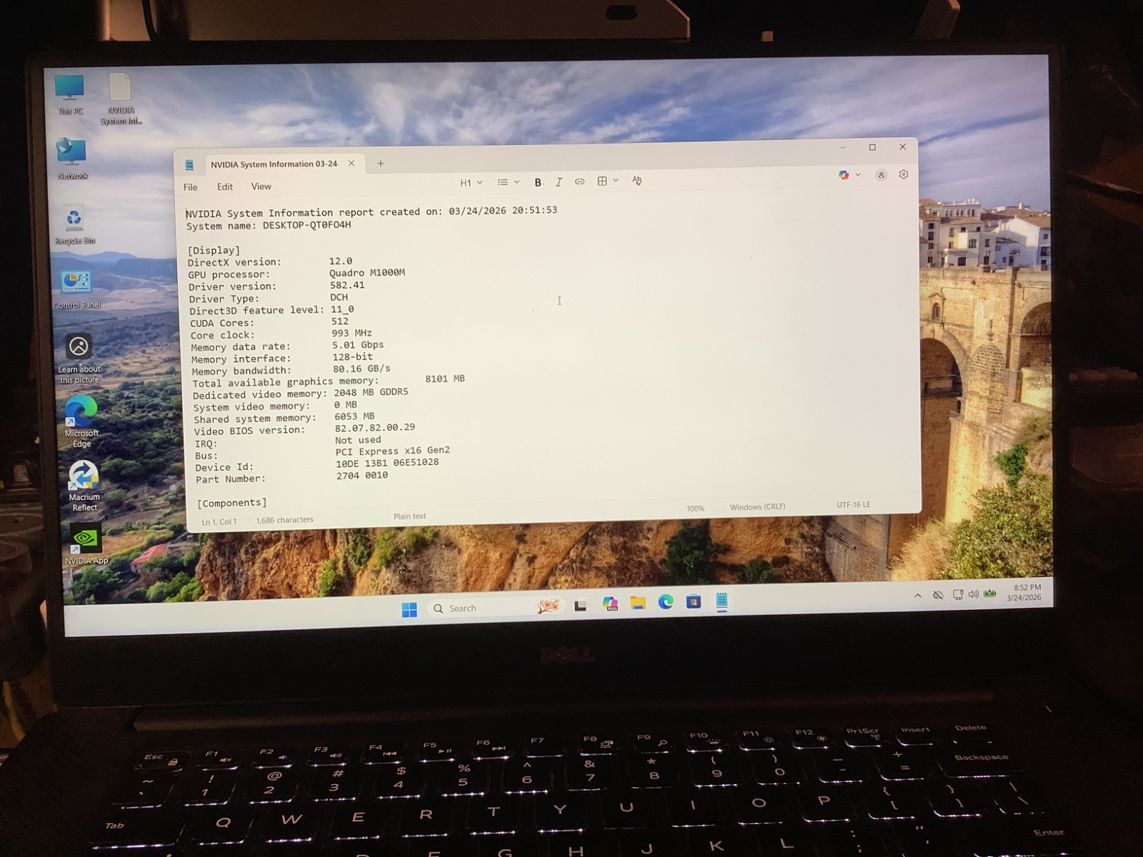 Dell Precision 5510, Nvidia M1000M Xeon E3 1505M, 12GB-256 NVMe + 250 Win 11 Pro
