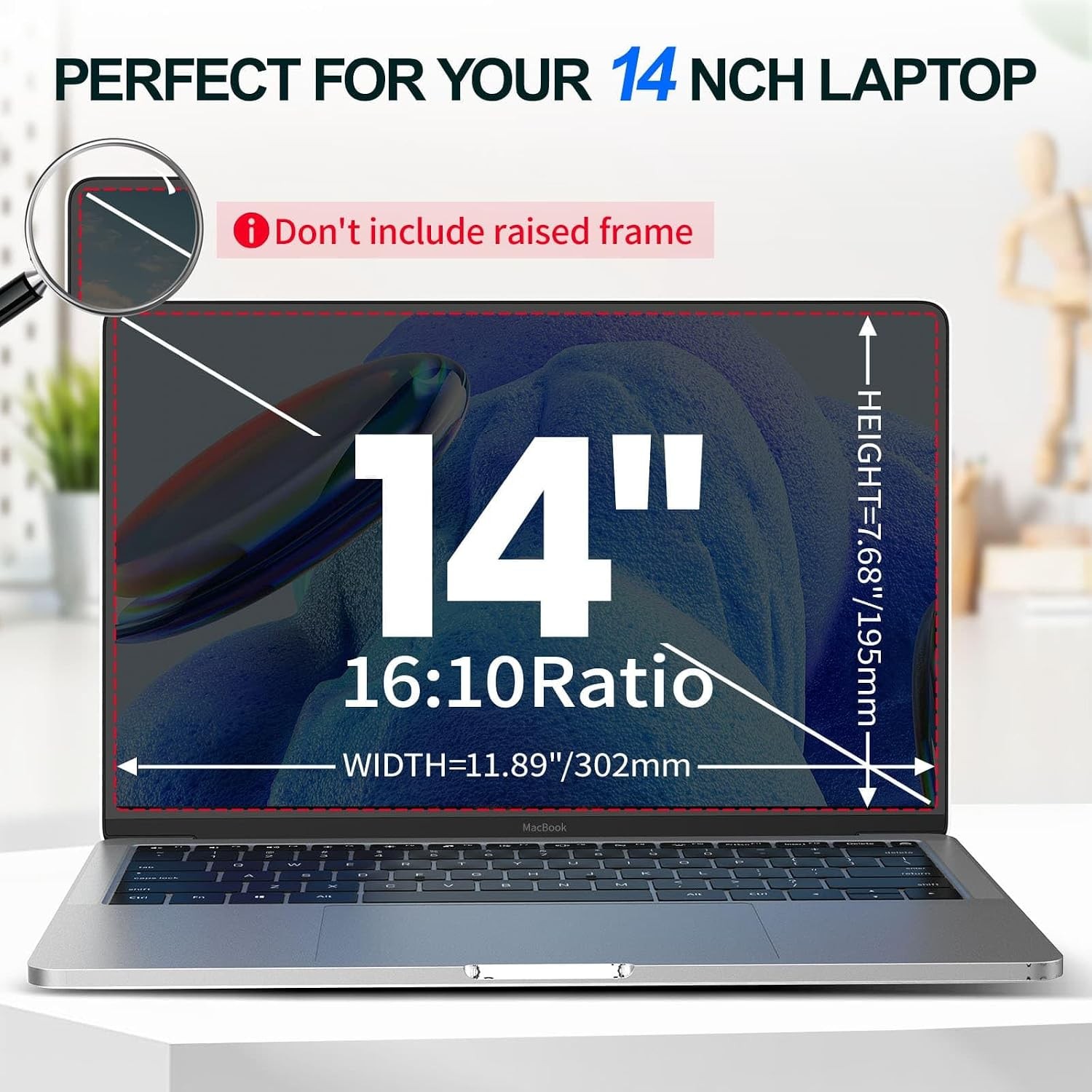 14 Inch Laptop Privacy Screen 16:10 Aspect Ratio, Removable Anti-Blue/Glare Filt