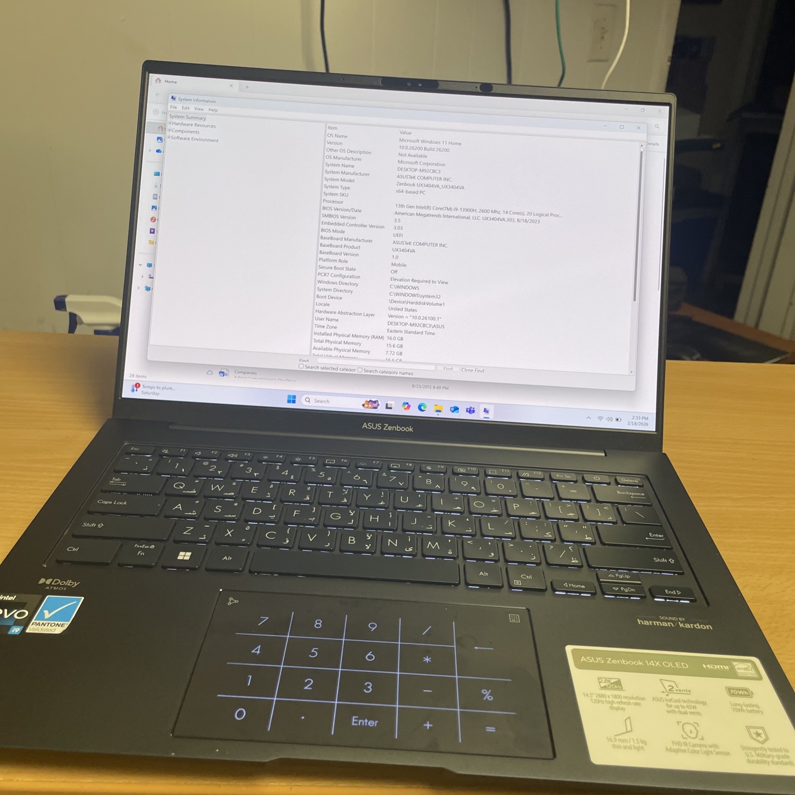 ASUS Zenbook 14 OLED I9-13900H 16GB RAM 1TBSSD