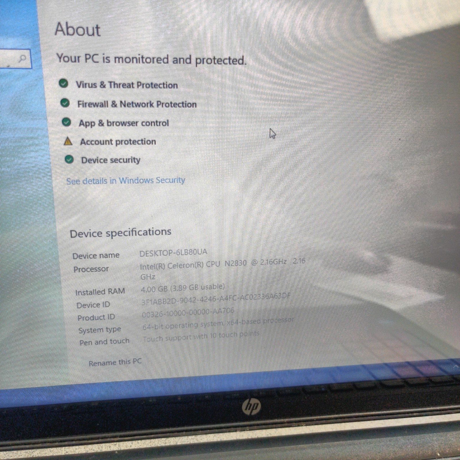 HP 15-f010wm Laptop N2830 2.16 GHZ 4GB RAM 256GB SATA SSD WIN10H NO BATTERY/AC