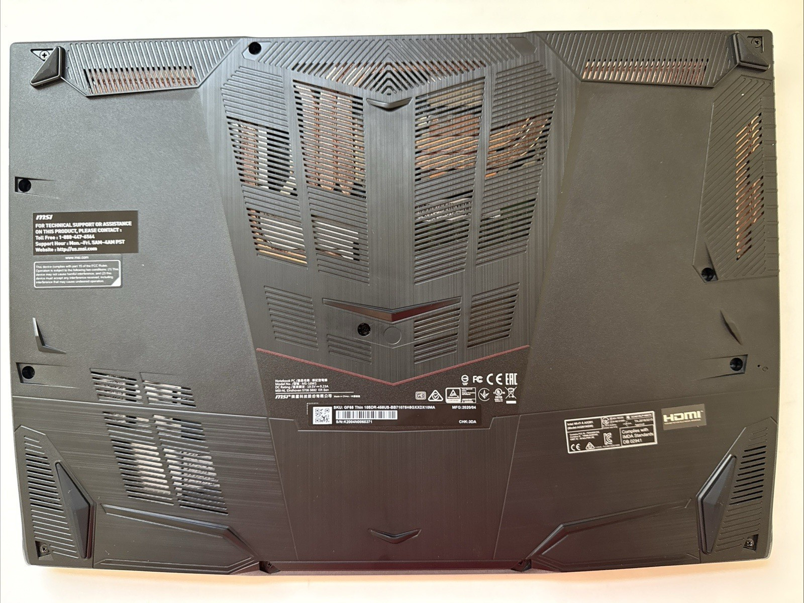 MSI GF65 THIN 10SDR-458 15.6” 512GB SSD, Intel Core i7-10750H, 2.60GHz, 8GB, W11