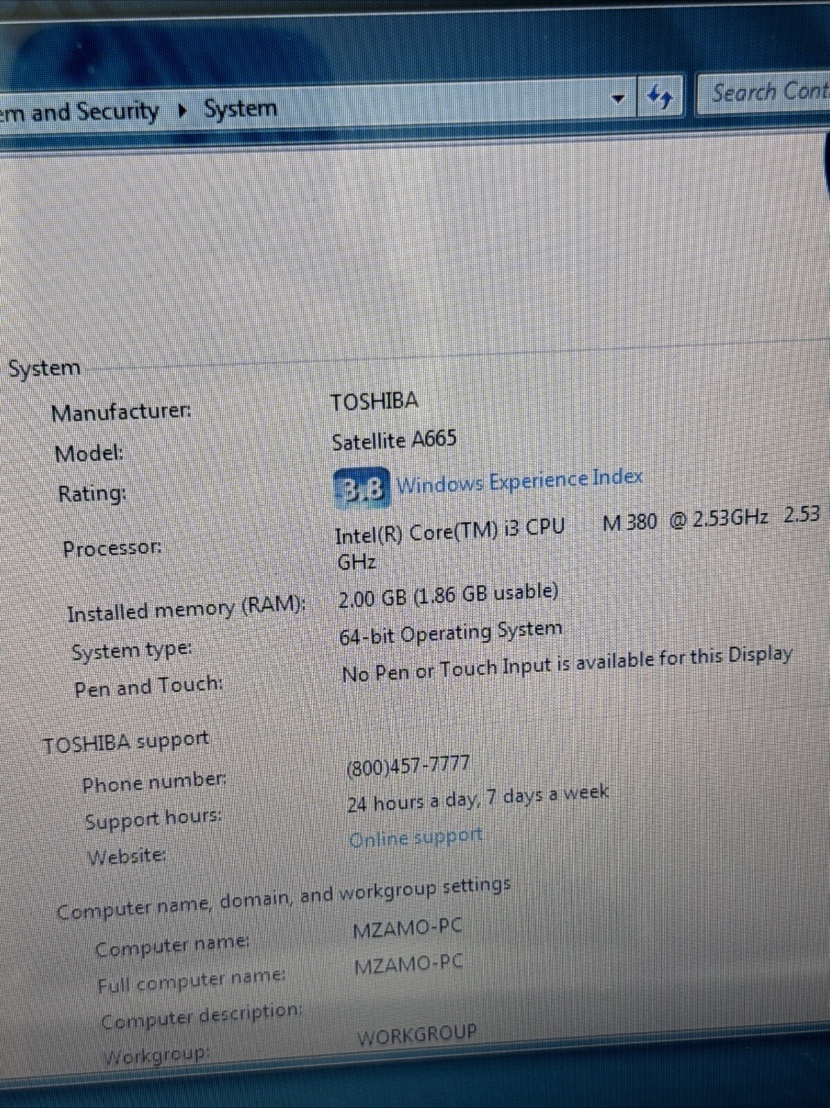 Toshiba Satellite Laptops Intel Core i3 1st Gen – PSAW0U-0FU033