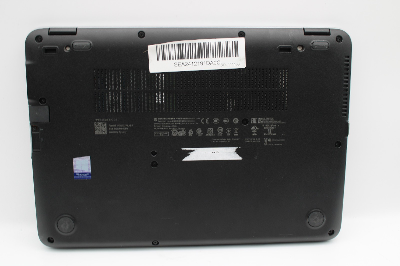 HP EliteBook 820 G3 i5-6300U @ 2.4 GHz 8GB RAM 256GB SSD No OS No Battery
