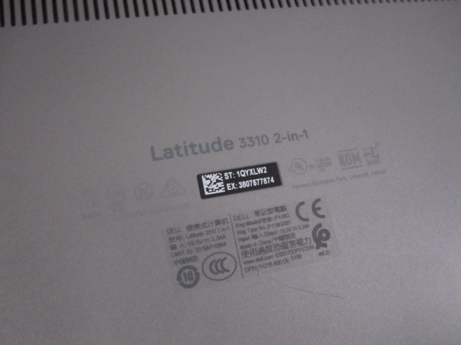 Dell 3310 2 in 1 I5-8265U 1.60GHZ 8GB NO HDD/AC/OS LAPTOP BIOS READ
