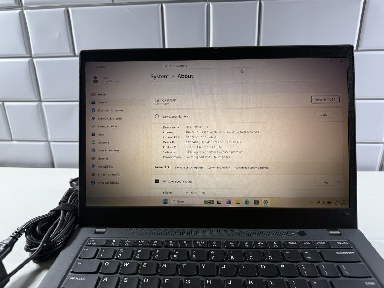 Lenovo ThinkPad T14s Gen 2 i7-1185G7 32GB 14″ FHD 1920×1080 512GB WWAN 4G Touch