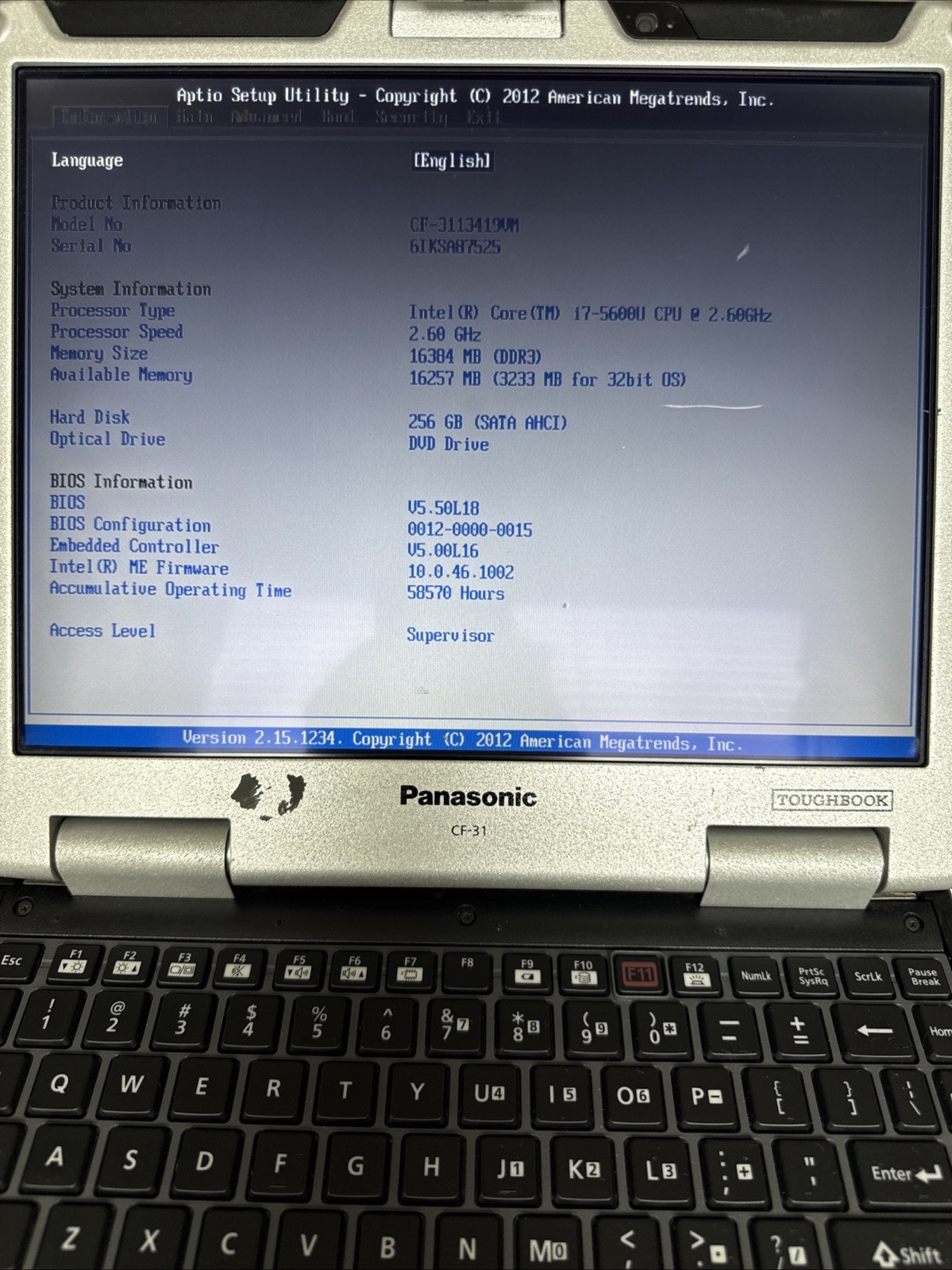 Panasonic Toughbook CF-31 MK5 i7-5600U 2.60GHz|16GB RAM|256GB HDD|NoOS|NoCharger