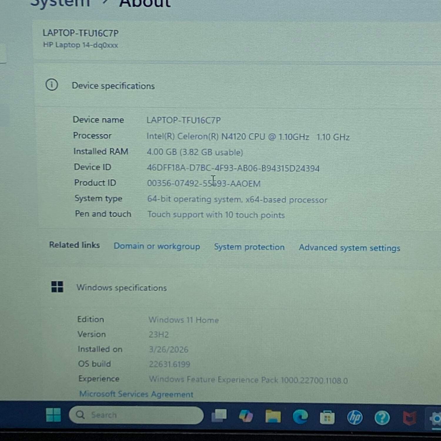HP Pavilion 14-DQ0804AS Celeron N4120 1.10Ghz 4GB RAM 64GB eMMC