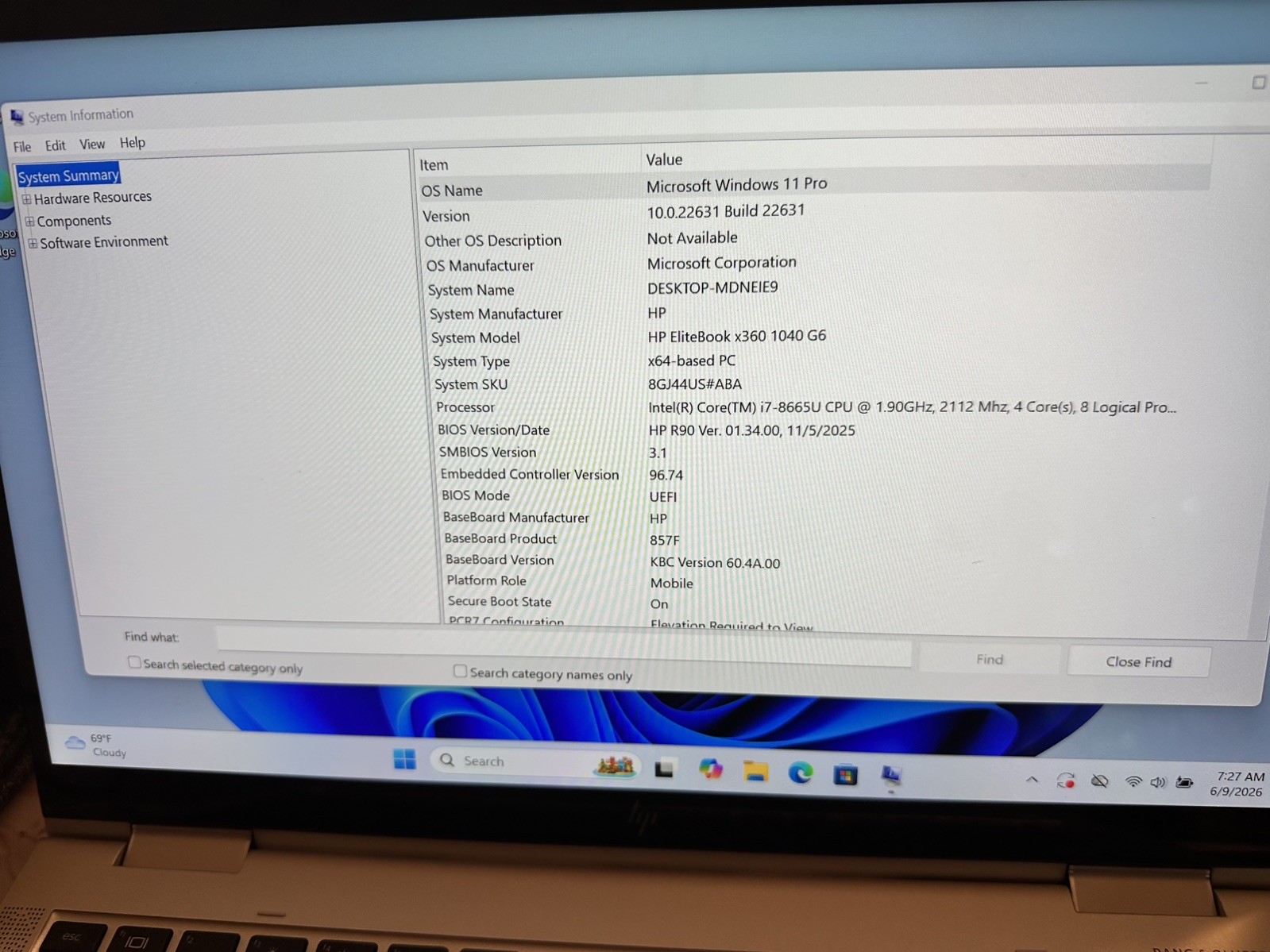 HP EliteBook x360 1040 G6 i7-8665U 1.9GHz 16GB 256GB SSD 14″ TS widows 11