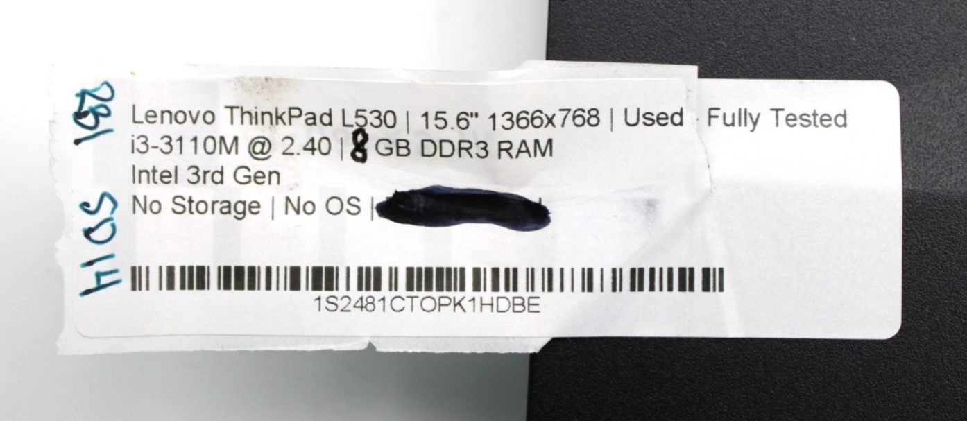 Lenovo ThinkPad L530 i3-3110M@2.4GHz 8GB DDR3 NO STORAGE OR OS *USED/TESTED*