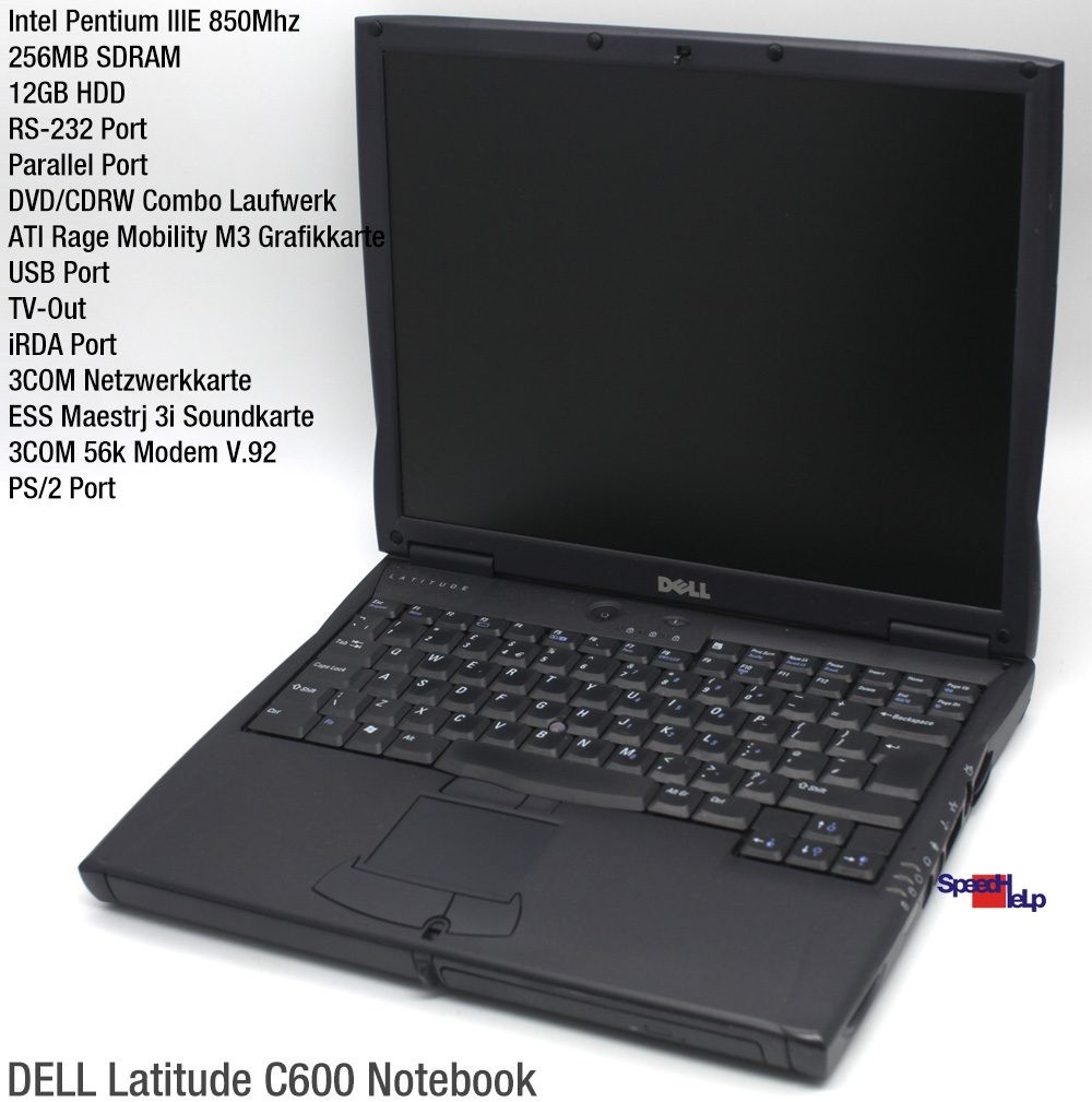 Dell Latitude C600 Intel Pentium III 850MHZ Laptop 256MB 12GB Pparallel Lpt