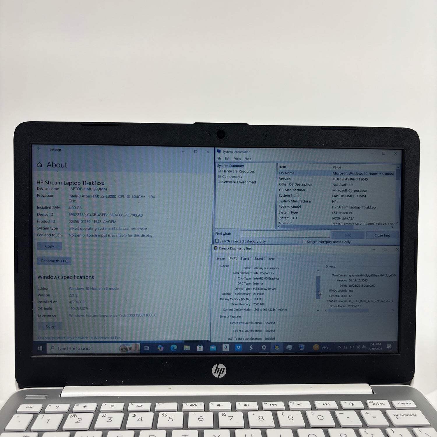 HP Stream RTL8822CE 11.6″ x5-E8000 1.04GHz 4GB RAM 64GB SSD