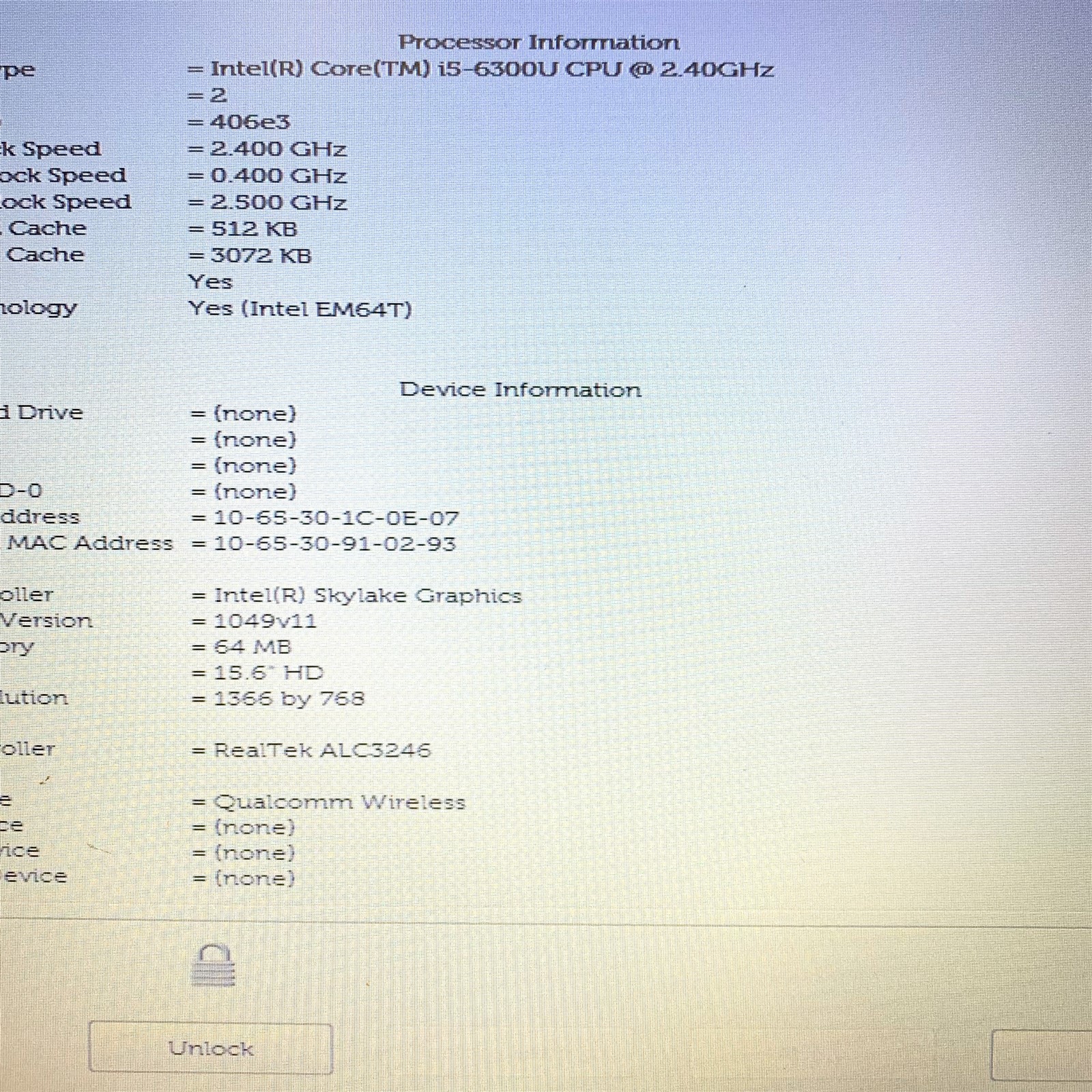 Dell Latitude 5580 15″ HD Intel Core i5-6300U 2.4GHz No Drive Battery BIOs Lock