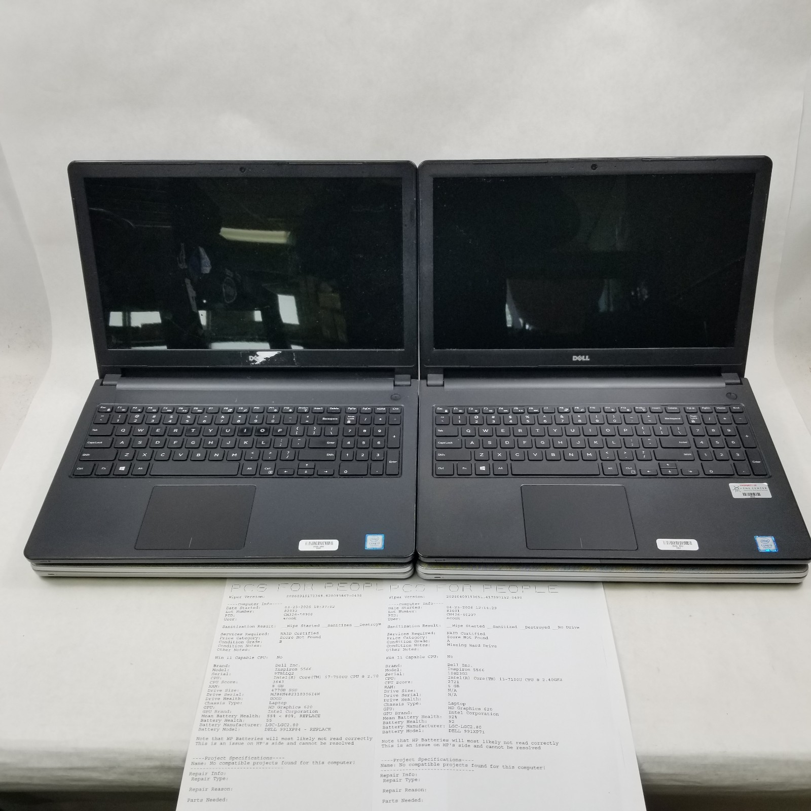 Lot of 5 Dell Inspiron Intel 6th – 8th Laptops Mixed Specs – 5566 / 5559 / 5570