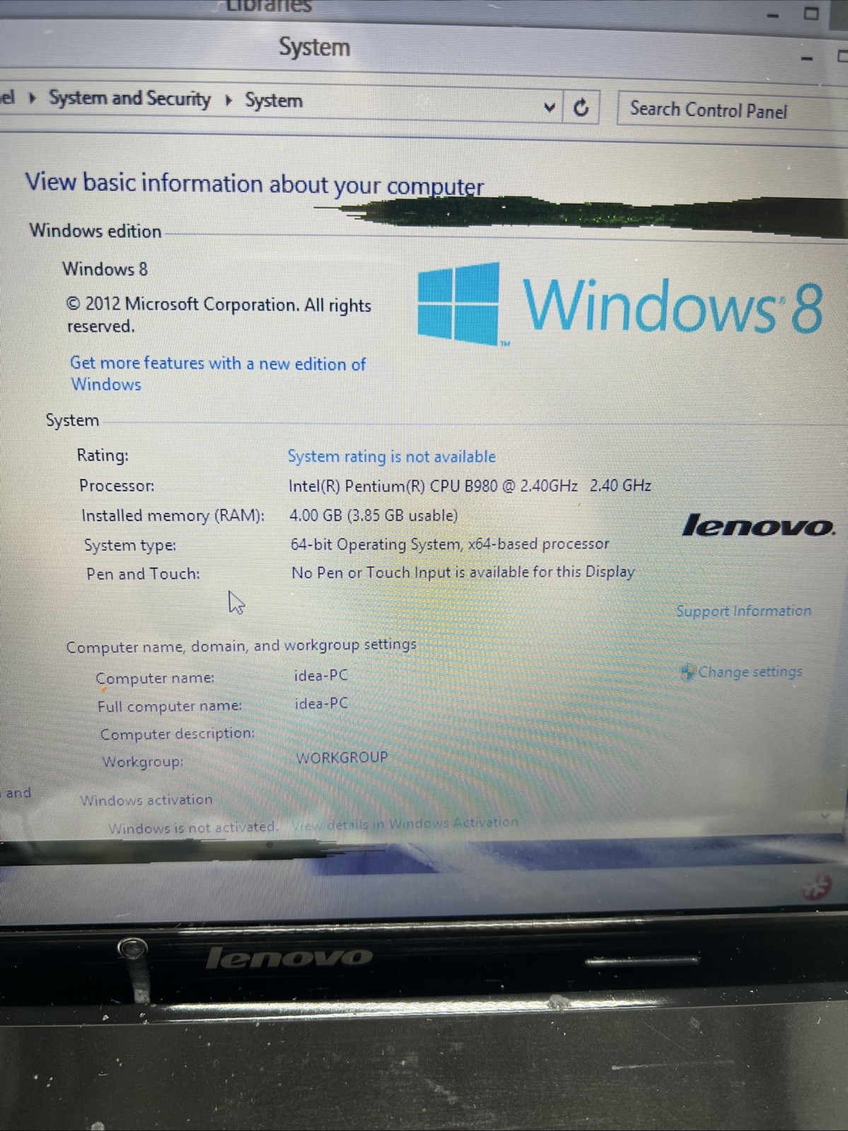 Lenovo G580 15.6″ Intel Pentium Processor | For Parts/Repair