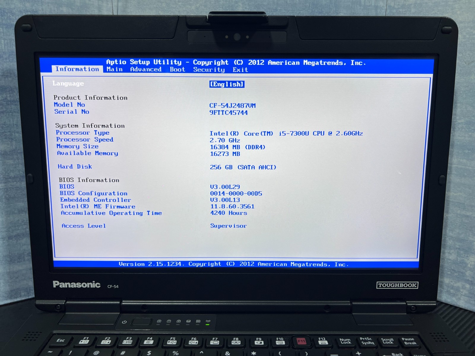 CF-54J2487VM, i5-7300U @2.60GHz, 256GB SSD M.2, 16GB, TOUCHSCREEN, 4G LTE, 4240H