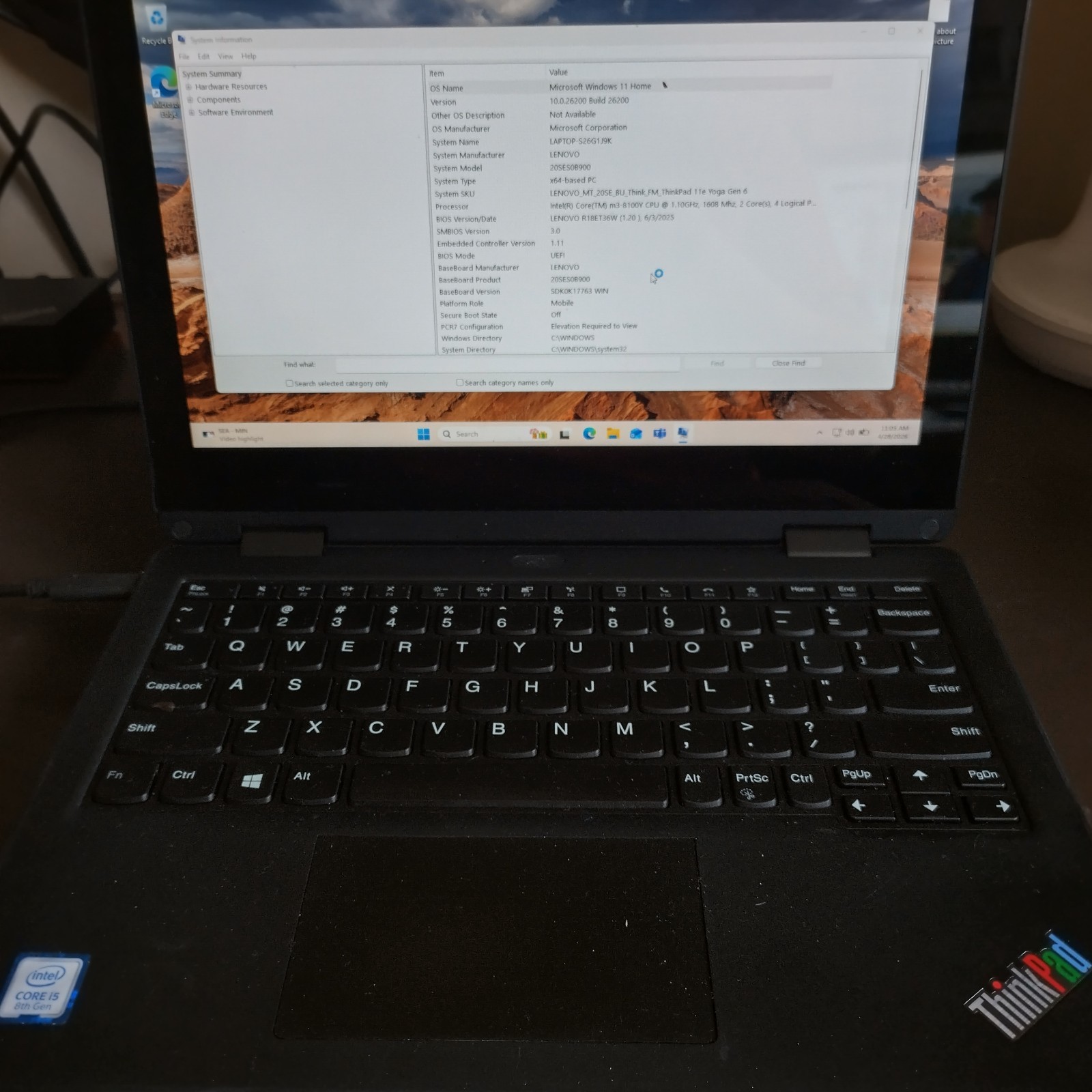 Lenovo Yoga 6th Gen ThinkPad 11e 2-in-1 8GB RAM 256GB SSD Intel M3-8100Y 1.10GHz