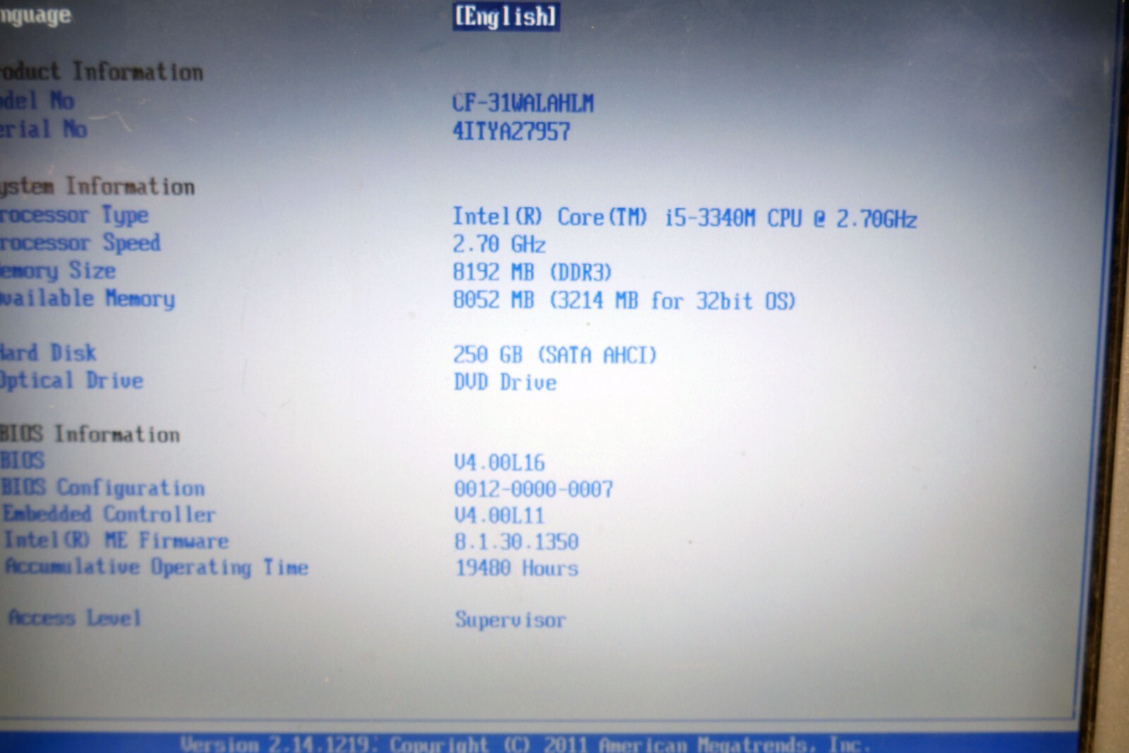 Panasonic Toughbook CF-31 Core i5-3340M 2.7GHz 8GB 256GB SSD MK4 Windows 10 Pro