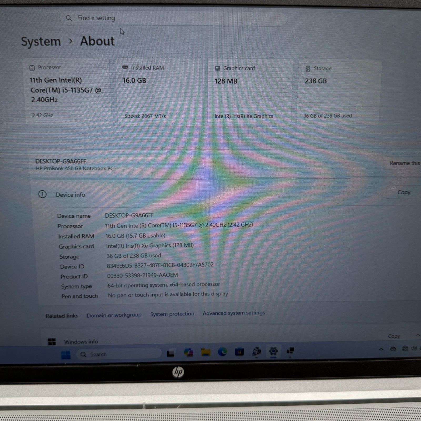 HP ProBook 450 G8 15.6″ i5-1135G7 16GB RAM 256GB SSD Win11 Pro USB-C FHD Dents