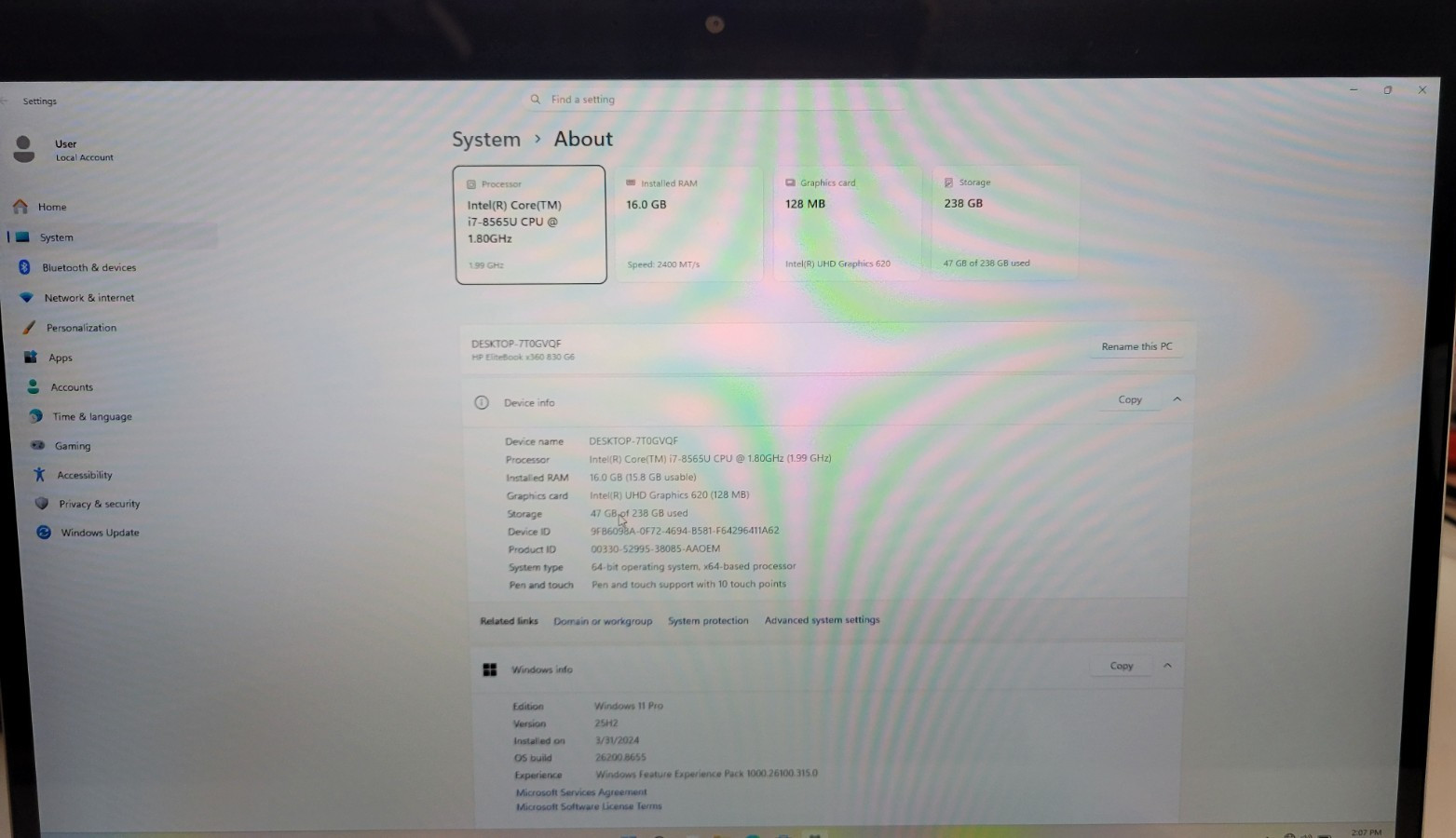 HP EliteBook 830 G6 x360 Core i7-8565U 1.8GHz 16GB RAM 256GB SSD Win 11 Pro *AC*