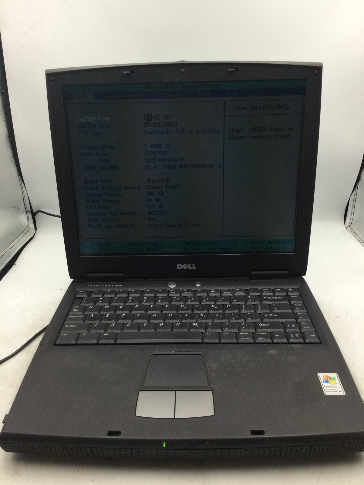 DELL INSPIRON 2650 – BOOTS TO BIOS – INTEL PENTIUM 4M – 256MB RAM – READ DESC-BB