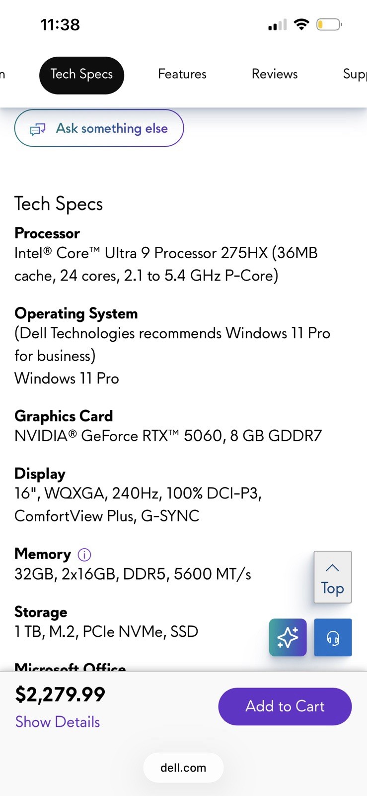Alienware – 16X Aurora 16″ 240Hz Gaming Laptop WQXGA – Intel Core Ultra 9 275…