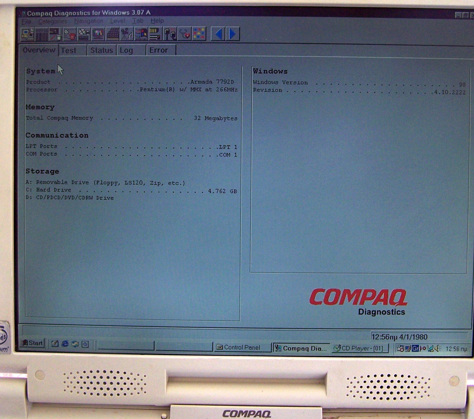 Vtg 1997 Compaq Armada 7792 Intel P2 Win-98 Serial Parallel-ΝΟ 1700 ibm dos e500