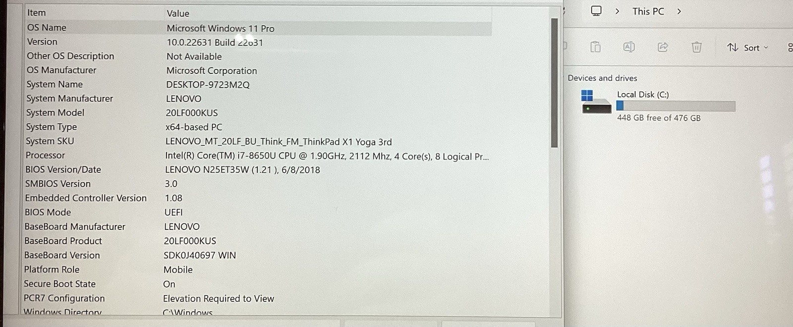 Lenovo ThinkPad X1 Yoga 3rd Gen Core i7-8650U @ 1.90GHz 16GB RAM 512GB SSD