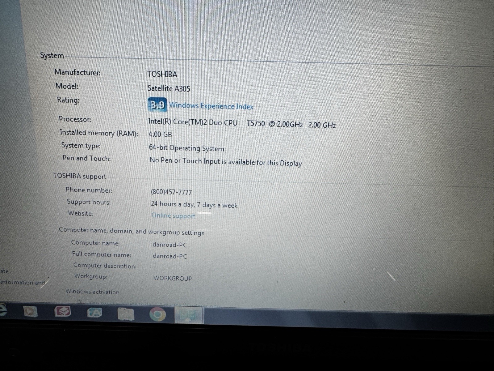 Toshiba Satellite A305-S6861 PSA-G4U-03M00P Core 2 Duo 4GB 300GB Win 7 PREM Copy