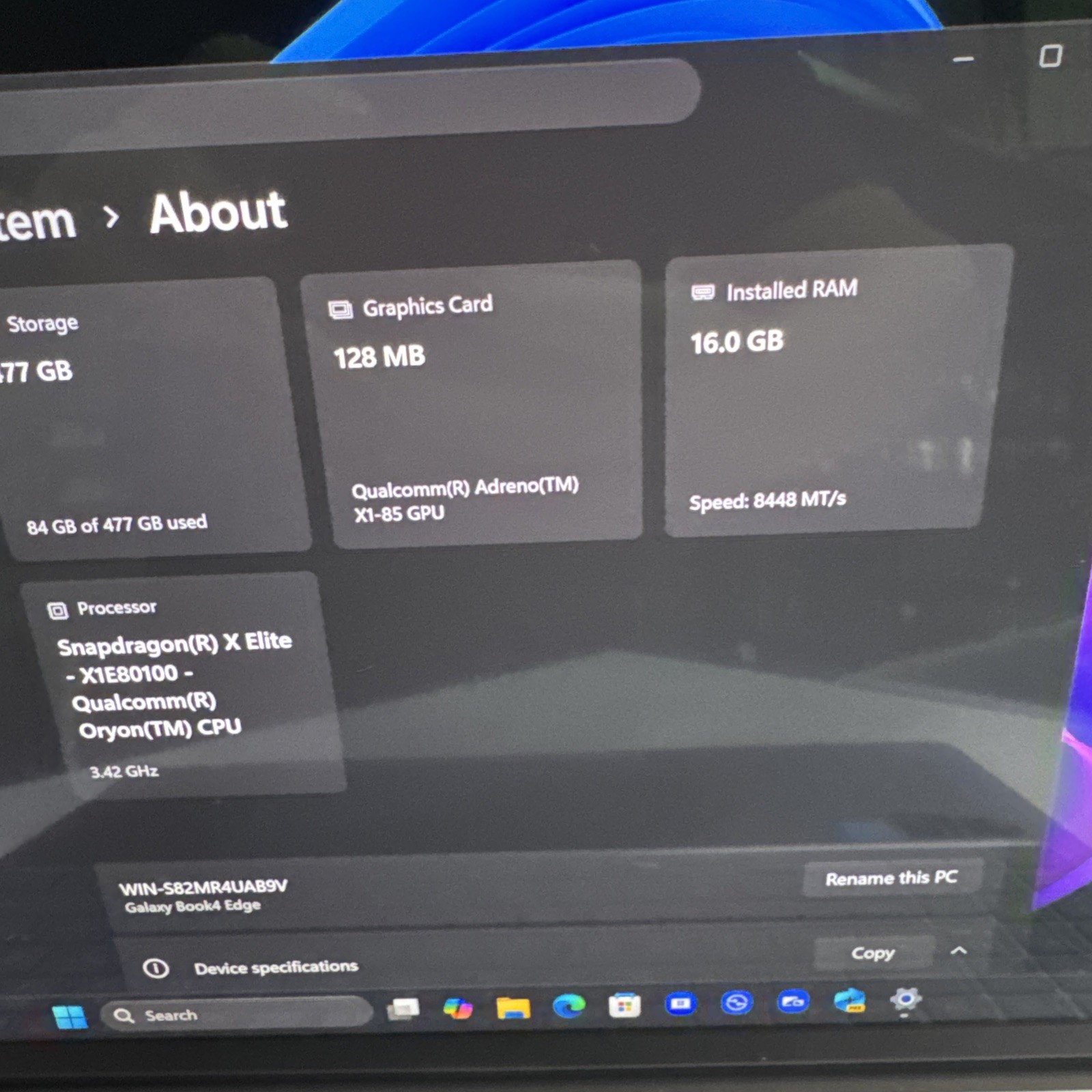 Samsung Galaxy Book4 Edge Copilot+ PC 16″ Snapdragon X Elite 16GB RAM 512GB Blue