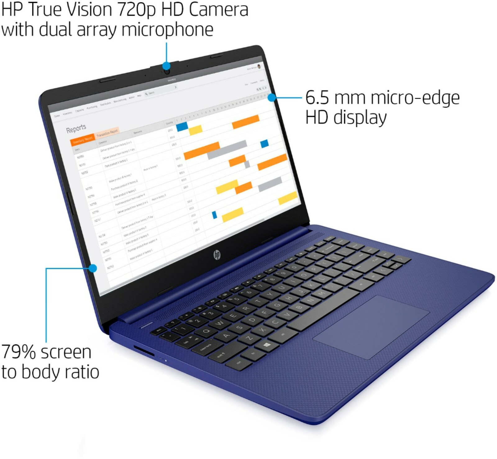 Newest HP 14” HD Laptop, Intel 4-Core CPU, 8GB RAM 128GB (64+64), Win11, Blue