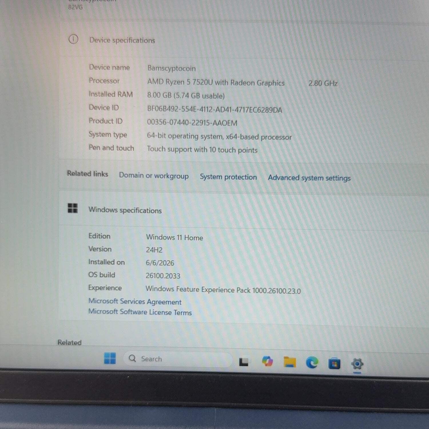 Broken Lenovo IdeaPad 1 15AMN7 Ryzen 5 7520U 2.8GHz 8GB RAM 256GB SSD No Wifi