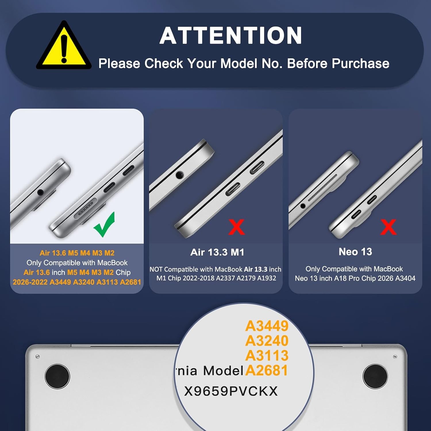 Compatible with MacBook Air 13 inch Case M5 2026 M4 2025 M3 M2 2024-2022 A3449 A