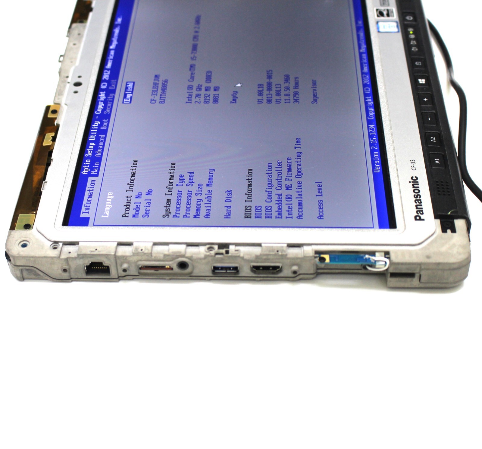 Panasonic Toughbook CF-33 Tablet MK1 I5-7300U 8GB, NO HD, NO BATTERY, NO ADAPTER
