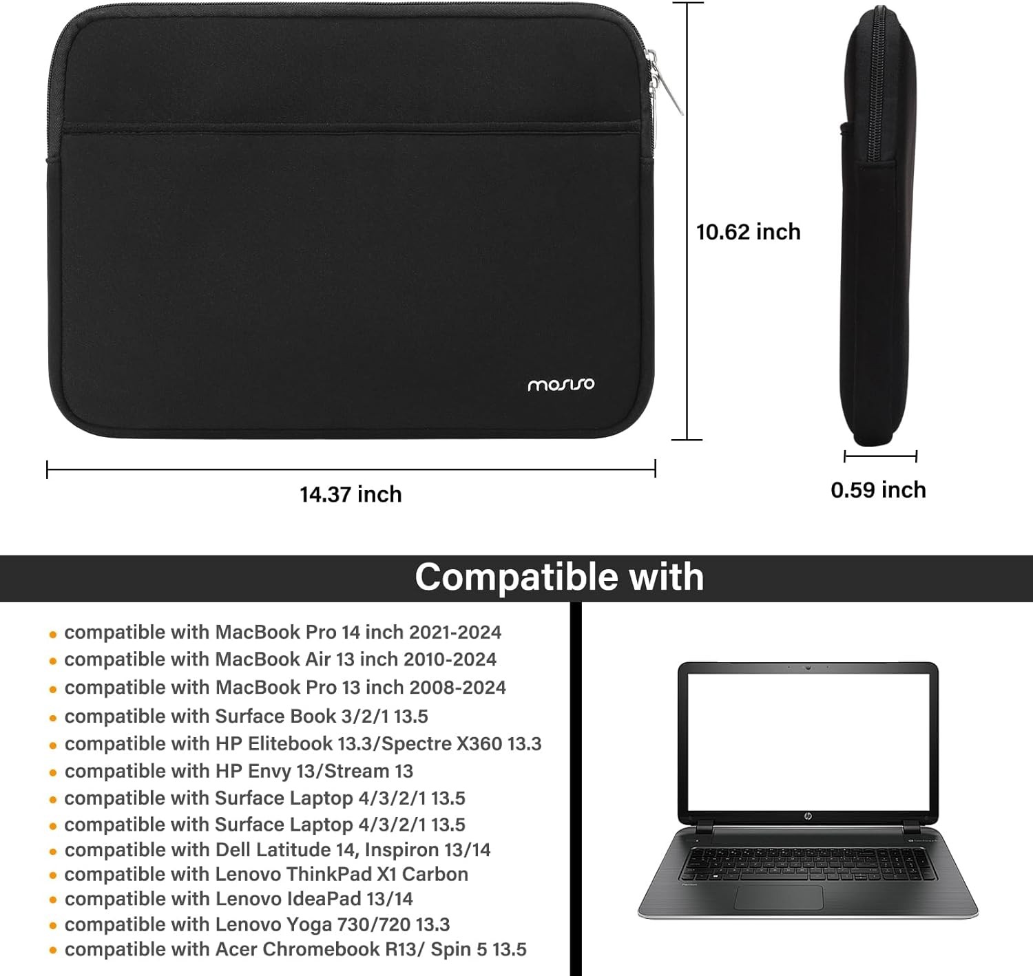 Neoprene Laptop Sleeve Bag for 13-14 Inch Laptops, Compatible with MacBook Air 1