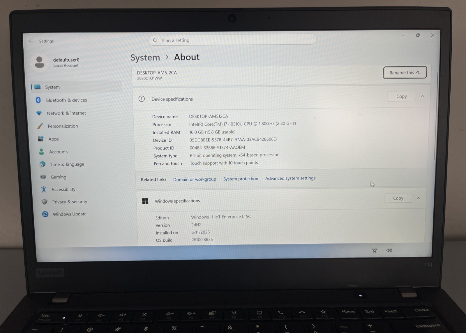 💻 Lenovo ThinkPad T14 Gen 1 Intel Core i7-10510U 1.8GHz 16GB RAM 256GB NVMe W11