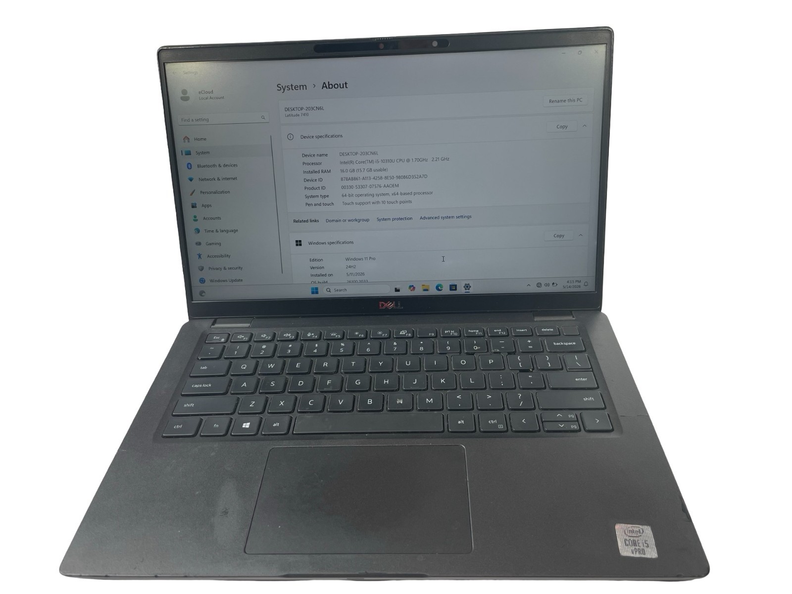 Dell Latitude 7410 Core i5-10310U 1.70GHz 16GB RAM 256GB NVMe W.11 P Touchscreen