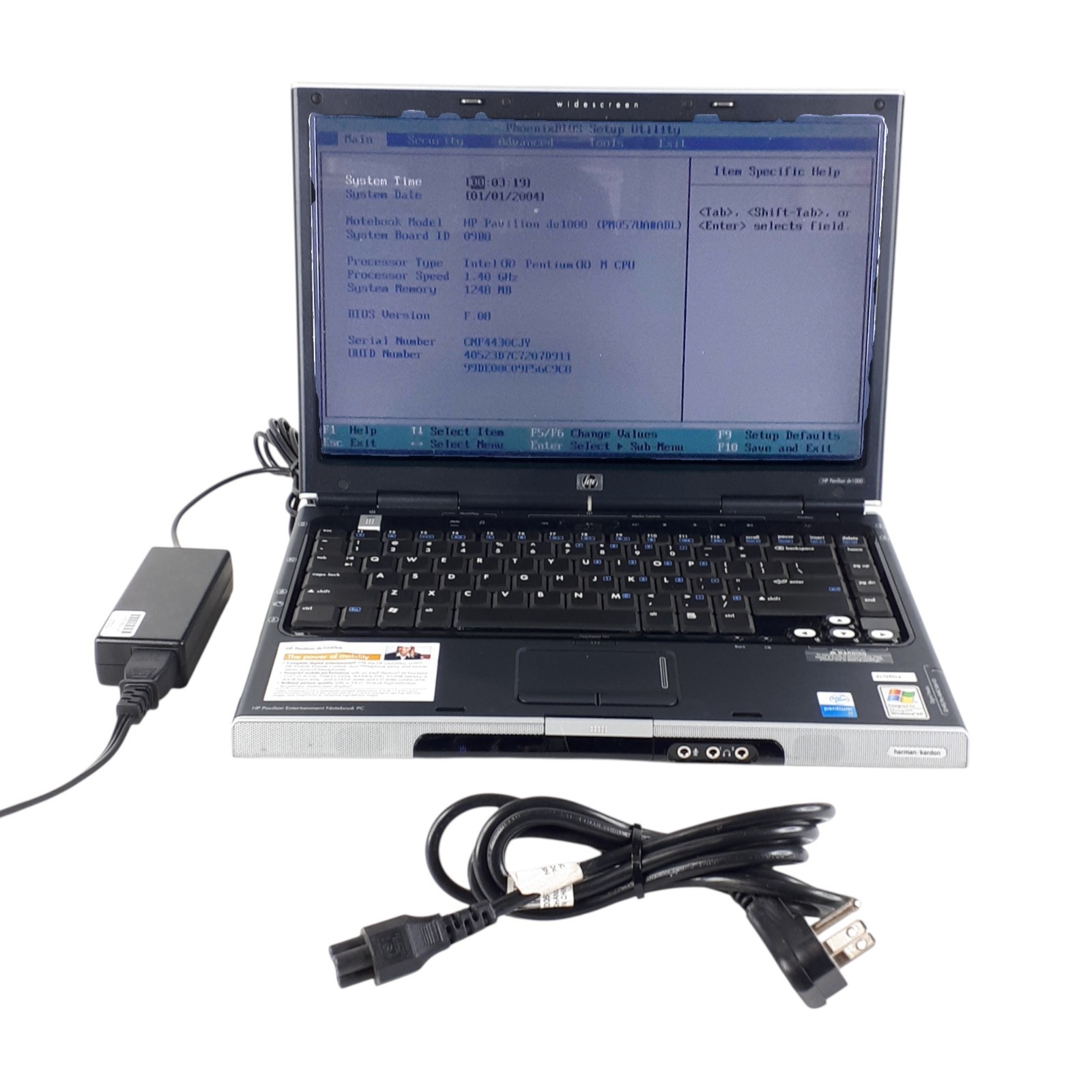 HP Pavilion dv1000 Intel Pentium 1.4GHz 1.5GB RAM NO HDD Untested Boots to Bios