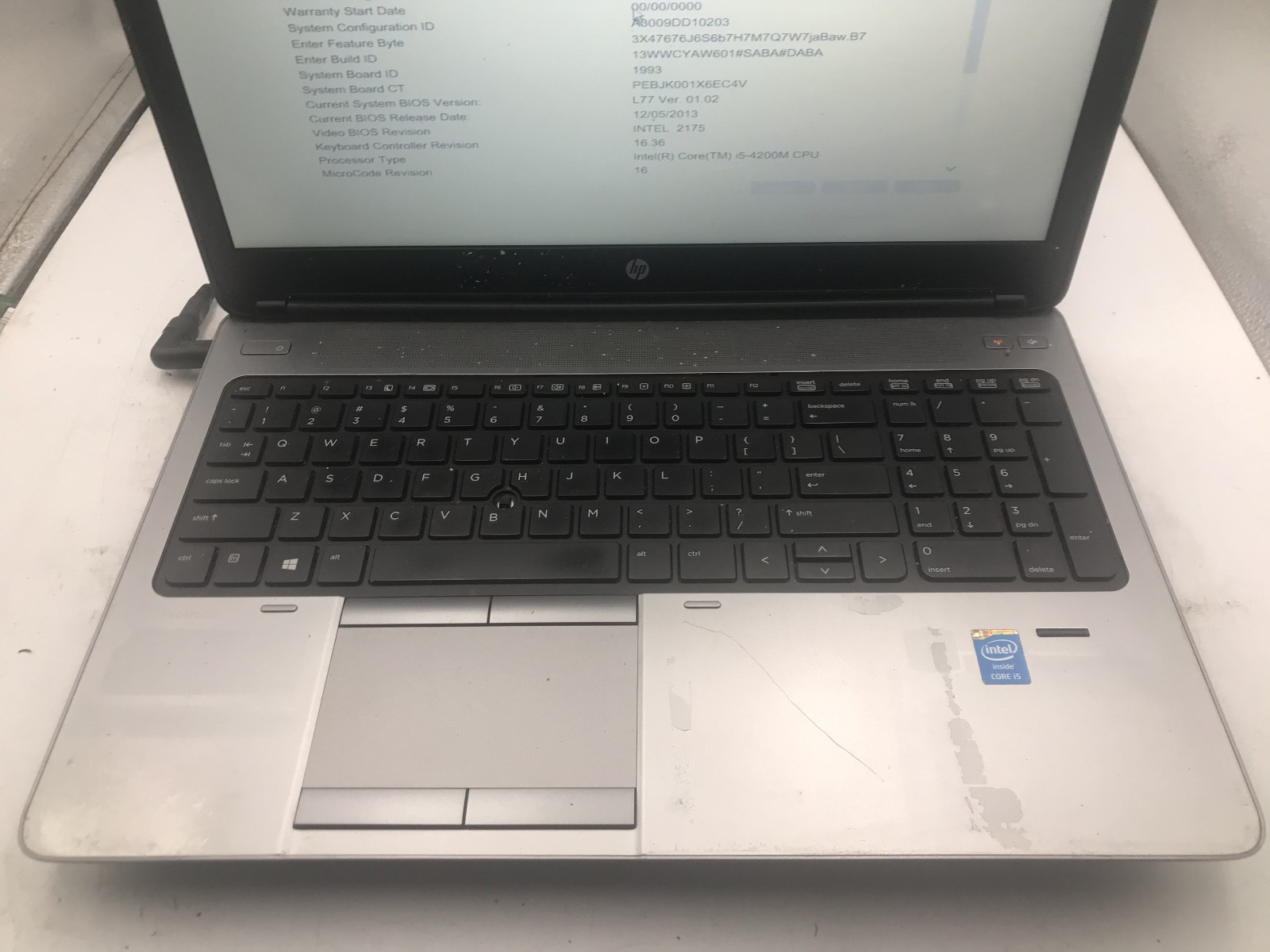 HP PROBOOK 650 G1 – BOOTS TO BIOS – INTEL I5 4200U – NO RAM – READ DESCRIP – BB!