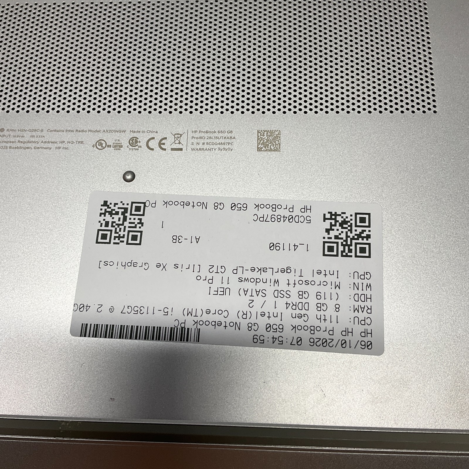 HP ProBook 650 G8 Intel i5-1135G7 @ 2.40 GHz 8GB 128GB SSD Win 11 Pro Laptop REA