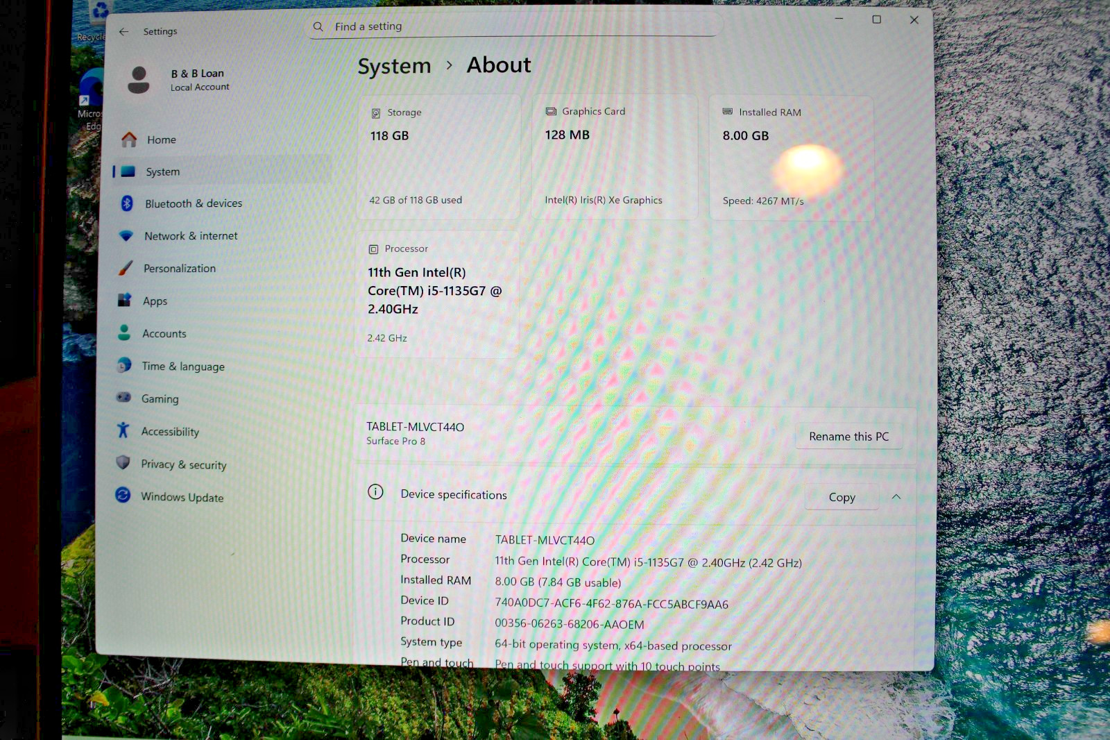 Microsoft Surface Pro 8 (1983) 13″ 128GB, Intel i5 11th, 8GB w/ Keyboard & Mouse