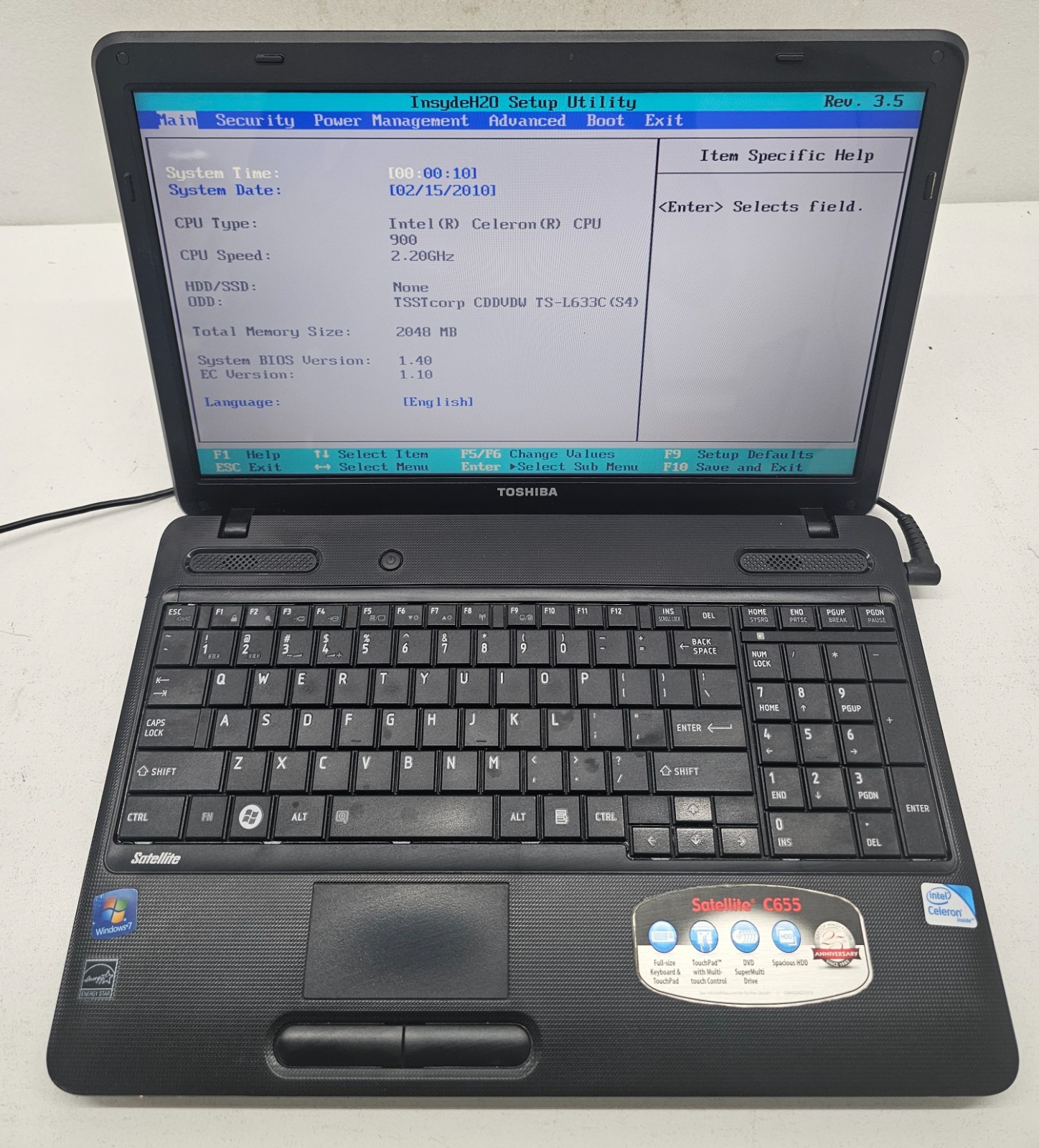 Toshiba Satellite C655-S5002 Laptop Intel Celeron 900 2GB Ram NO HD/OS (FL)