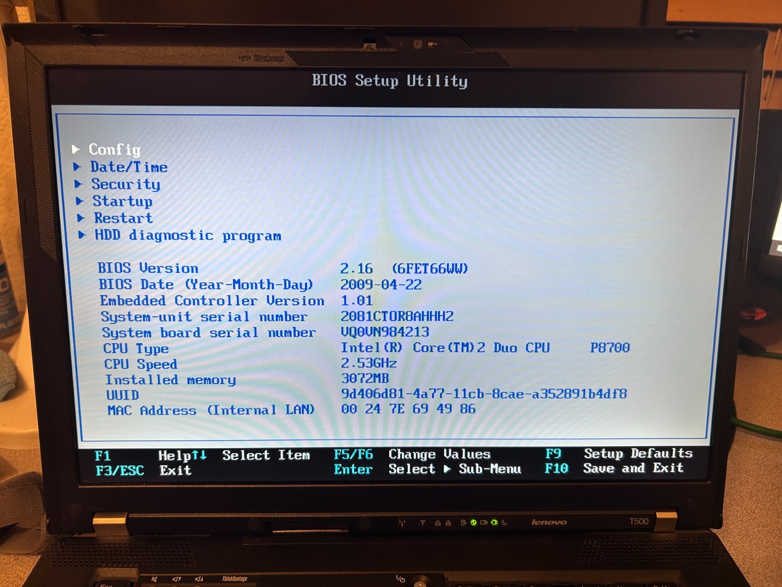 Lenovo ThinkPad T500 Core 2 Duo Laptop No HD No OS No AC Adapter As Is