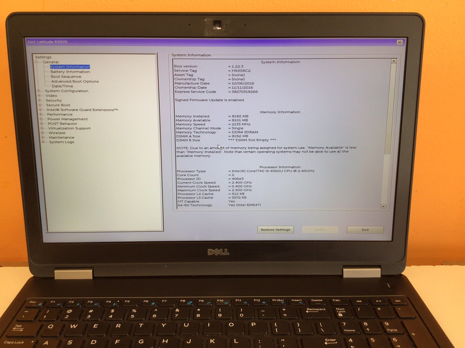 Dell Latitude E5570 I5-6300U 2.4GHz 8GB DDR4 Ram 256GB M.2 Sata SSD Win 10 Pro