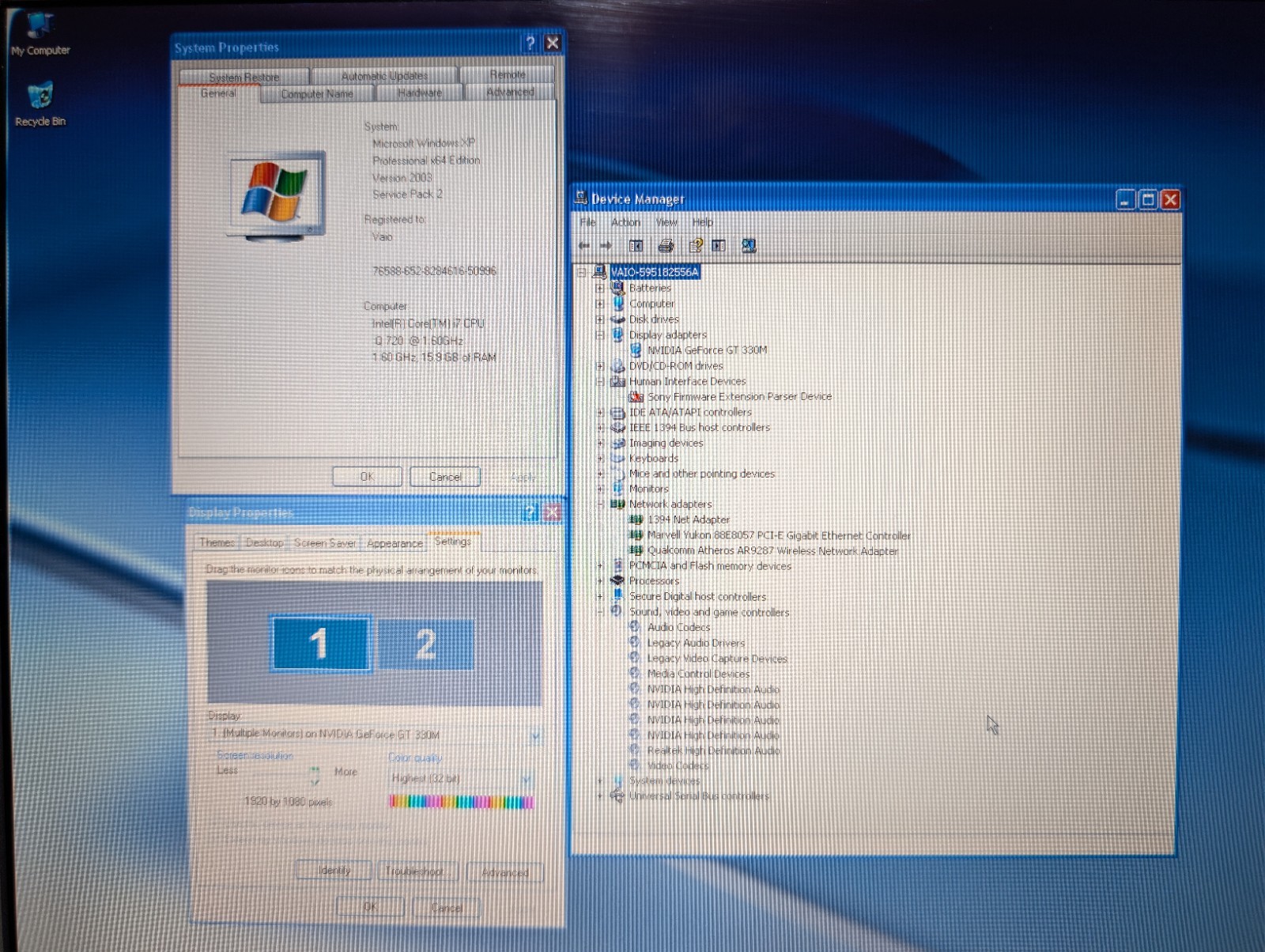 16″ SONY VAIO VPCF1 | i7 16GB RAM 512GB SSD | FHD NVIDIA Backlit XP 64-Bit